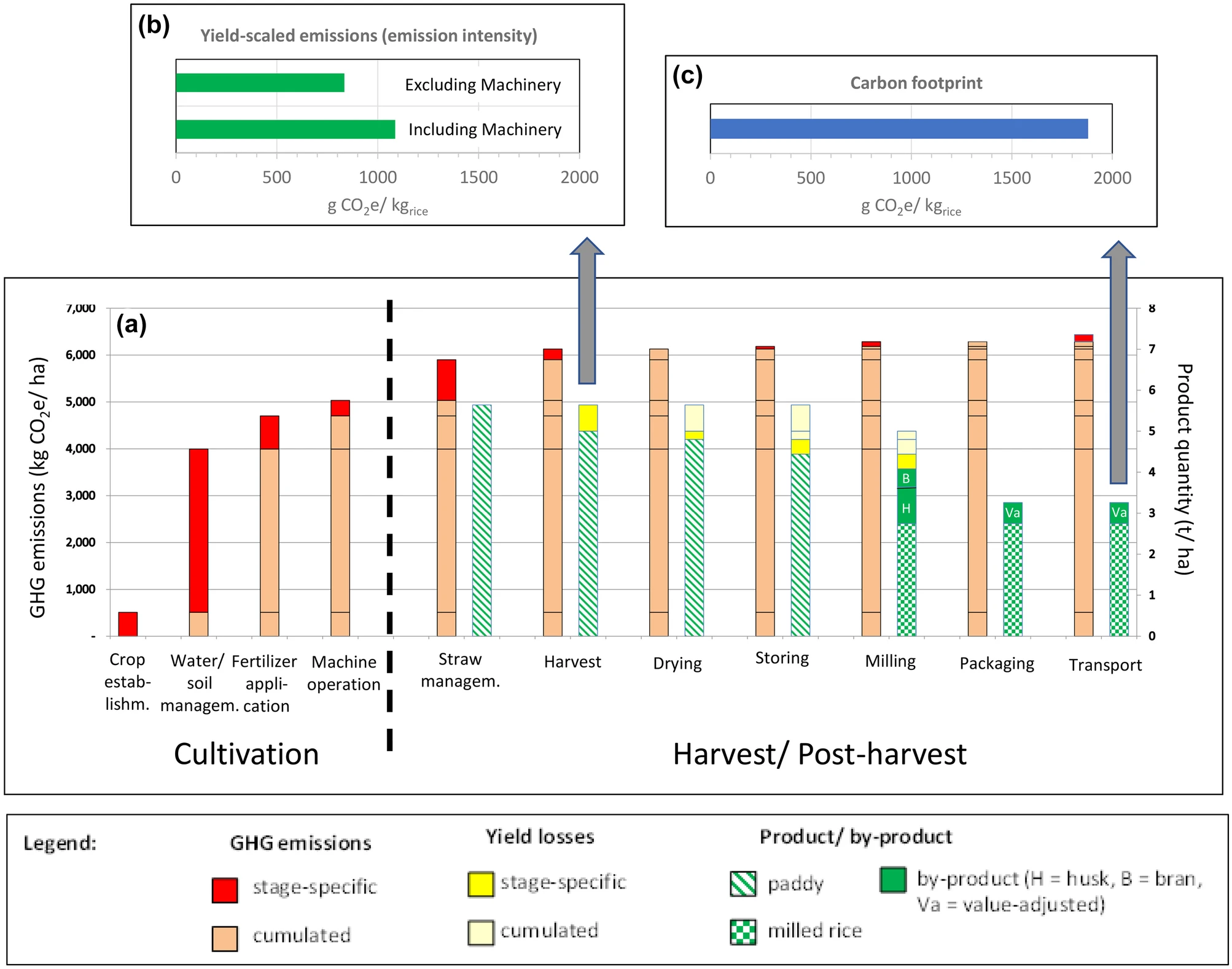 Context-specific assessments of carbon footprints of the rice value chain: from product labeling to potential mitigation impacts